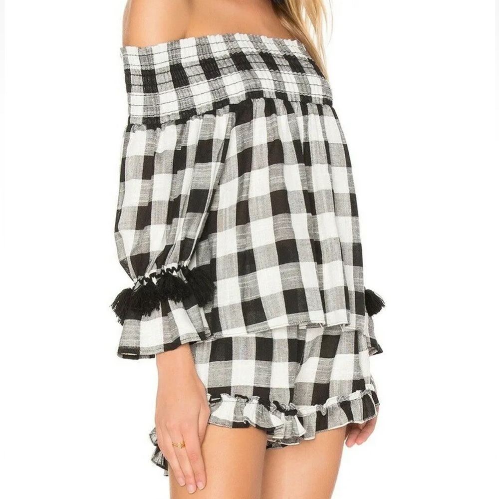 Misa Los Angeles Plaid Print Off-The-Shoulder Crop Size Small
